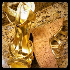 Golden platform shoes